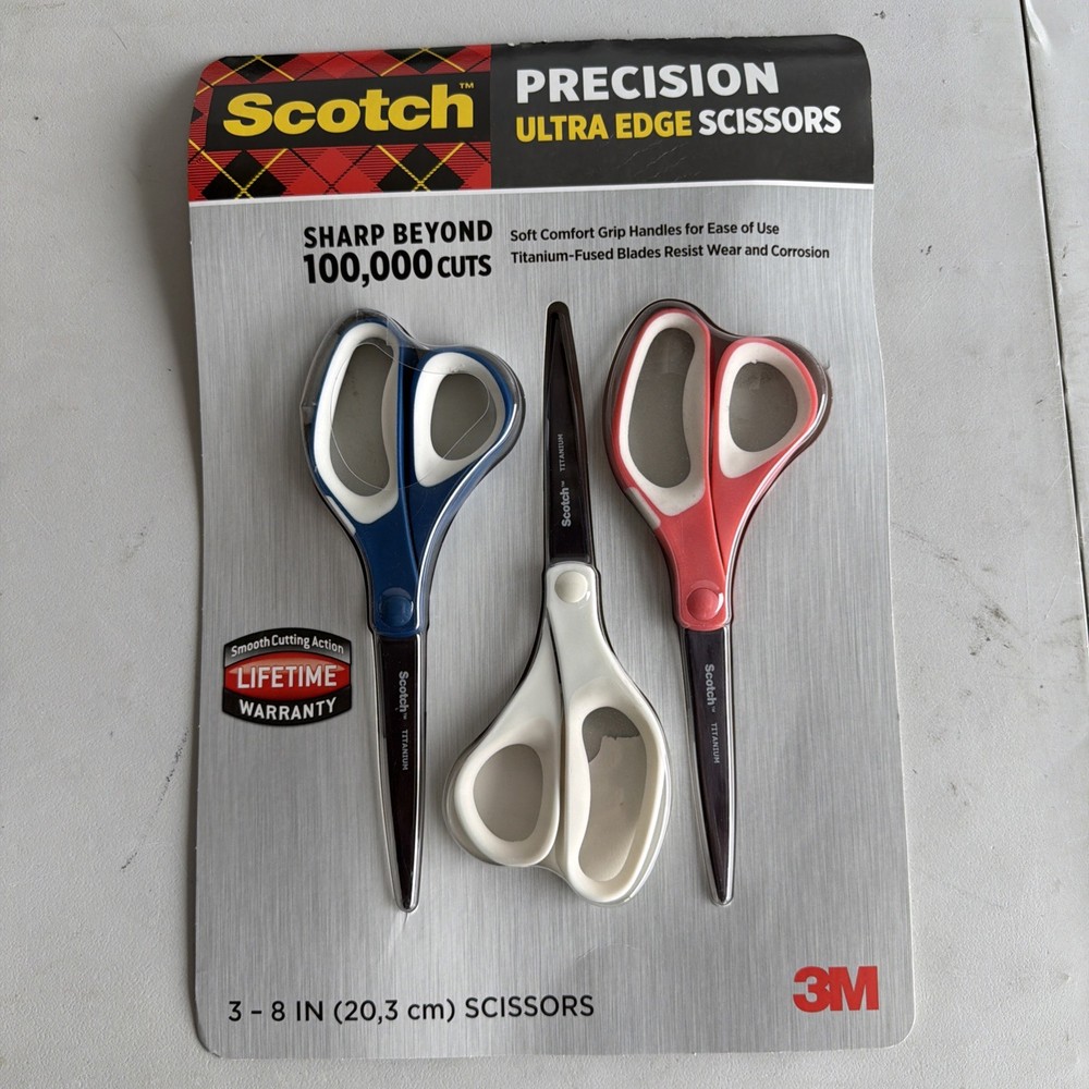 3M Scotch Precision Ultra Edge 8″ Scissors – 3‑count