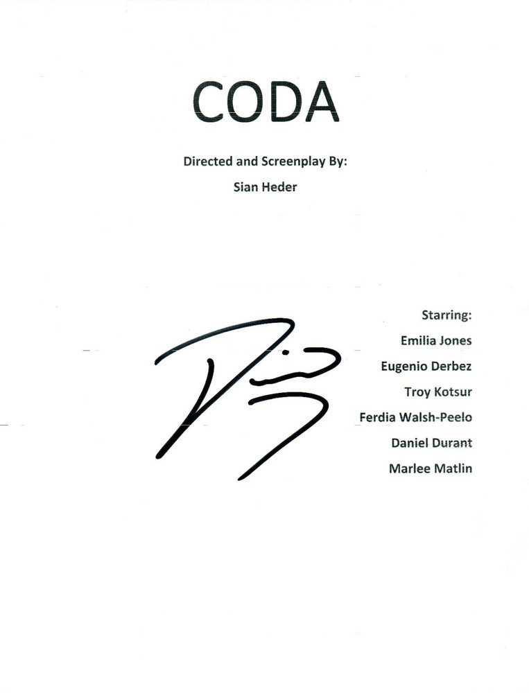 Daniel Durant Actor CODA Signed Autographed Script 8.5x11 Cover Sheet COA 1