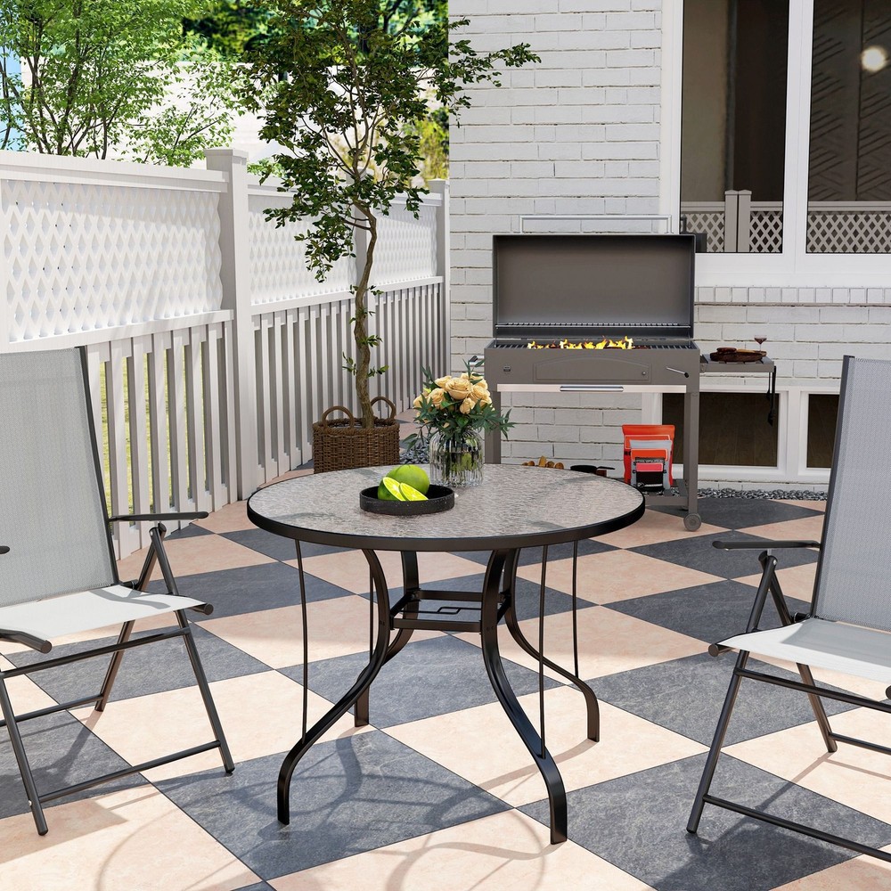 Black 38" Round Dining Table: Tempered Glass, Rust-Proof Frame, 110lb Cap