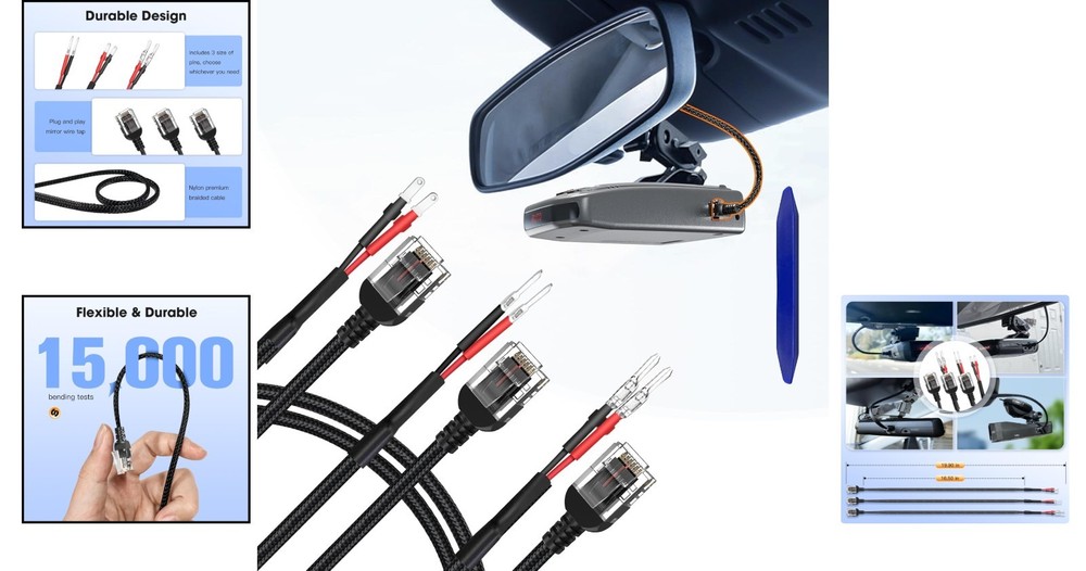 Durable 19.9" Braided Radar Detector Mirror Power Cables - Easy Install Pack