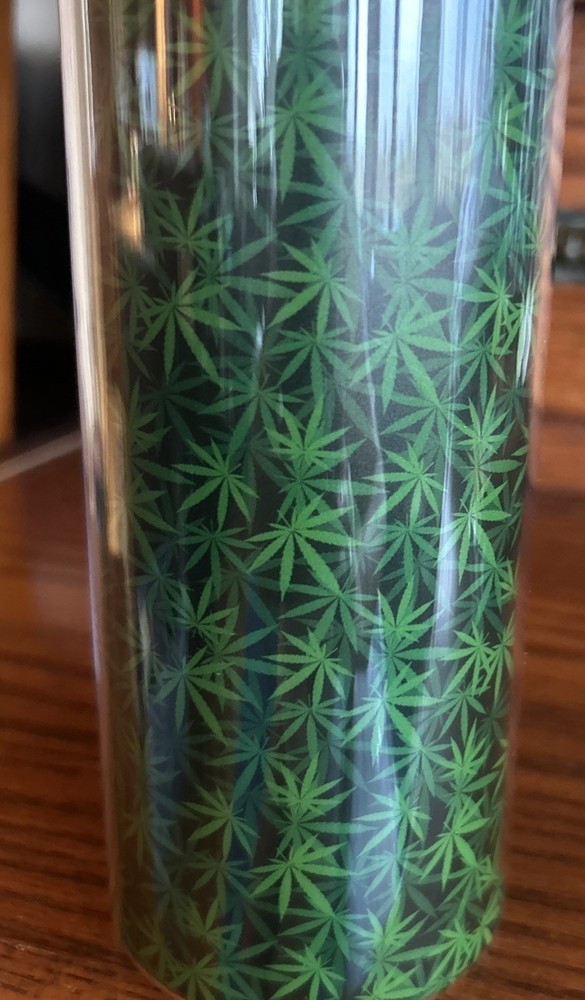Marijuana Weed Leaf Pattern Water Bottle 18 Oz With Straw