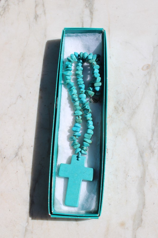 Vintage Turquoise Cross with Chunky Natural Necklace