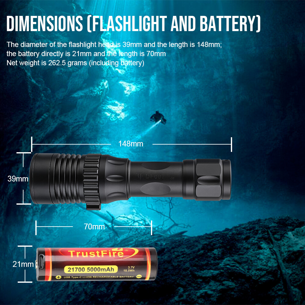 Trustfire DF007 Diving Flashlight 3350 Lumen 100Meter 3 Modes Scuba Dive Light