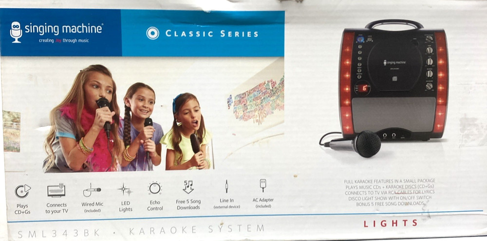 Singing Machine SML343BK Karaoke Machine CD+ Gs Wired Microphone/ New.