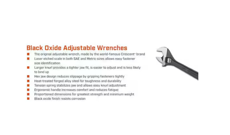 4 in. Black Oxide Adjustable Wrench