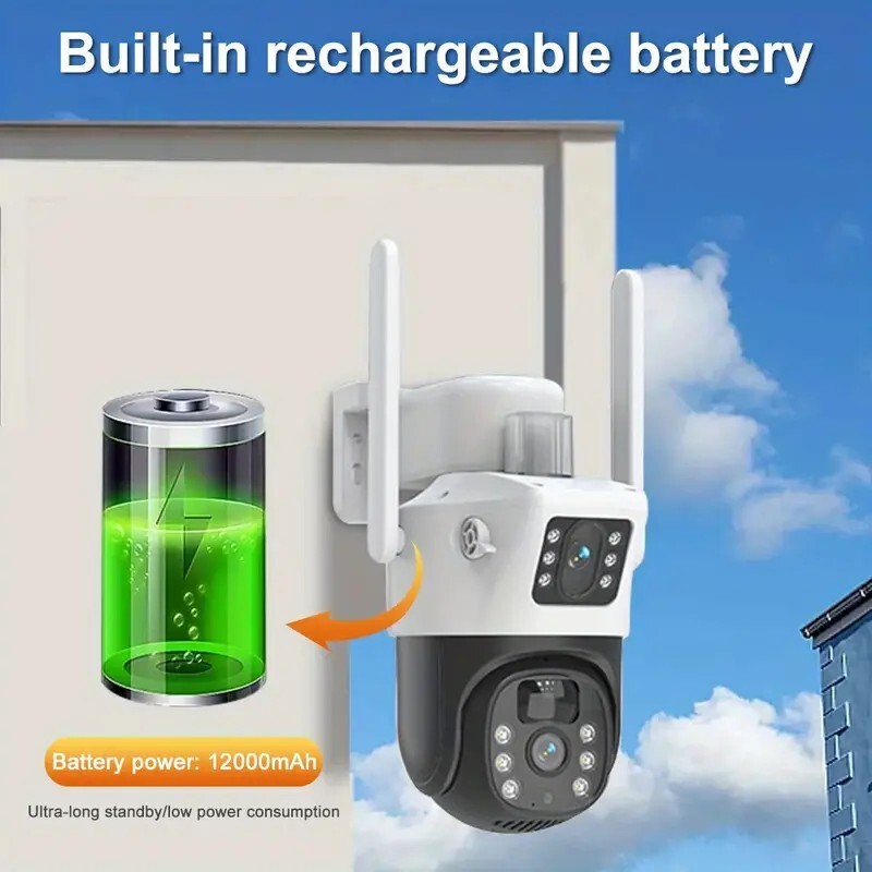 Solar Battery Powered Wireless WiFi Outdoor PTZ Home Security Camera