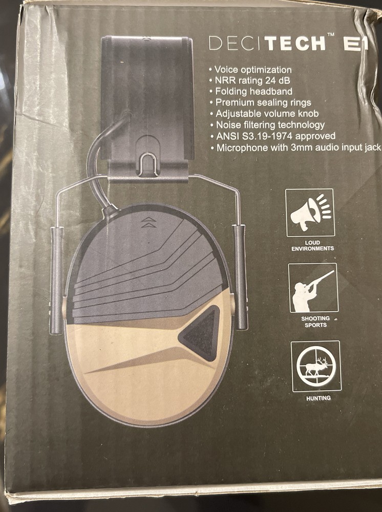 Decitech E1 Electronic Active Hearing Protection, Shooting, Range, Tan color
