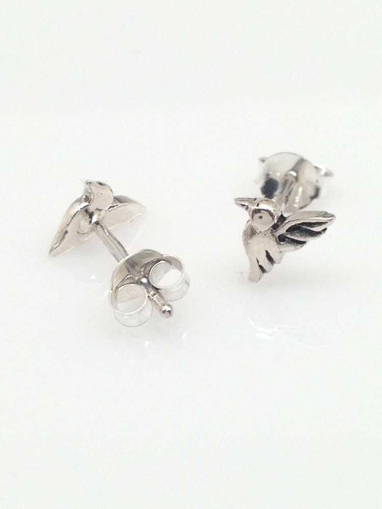 Solid Silver Hummingbird Stud Earrings 925 Sterling Silver Post Tiny 7mm
