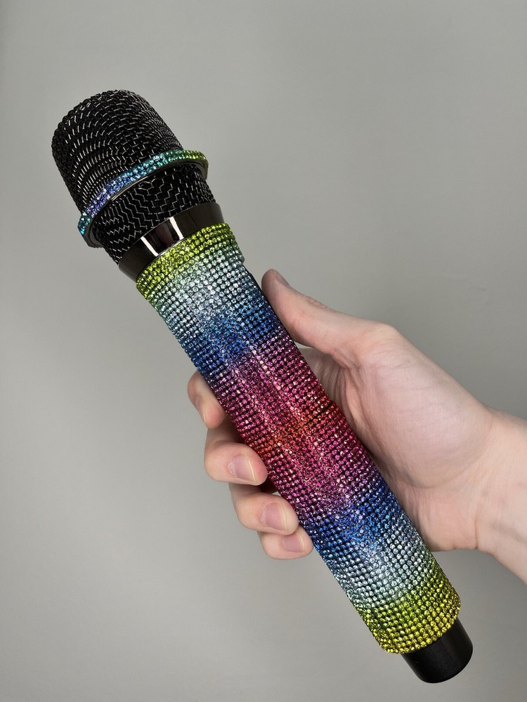 Rainbow Rhinestone Wireless Karaoke Microphone + Receiver System - Rechargeable