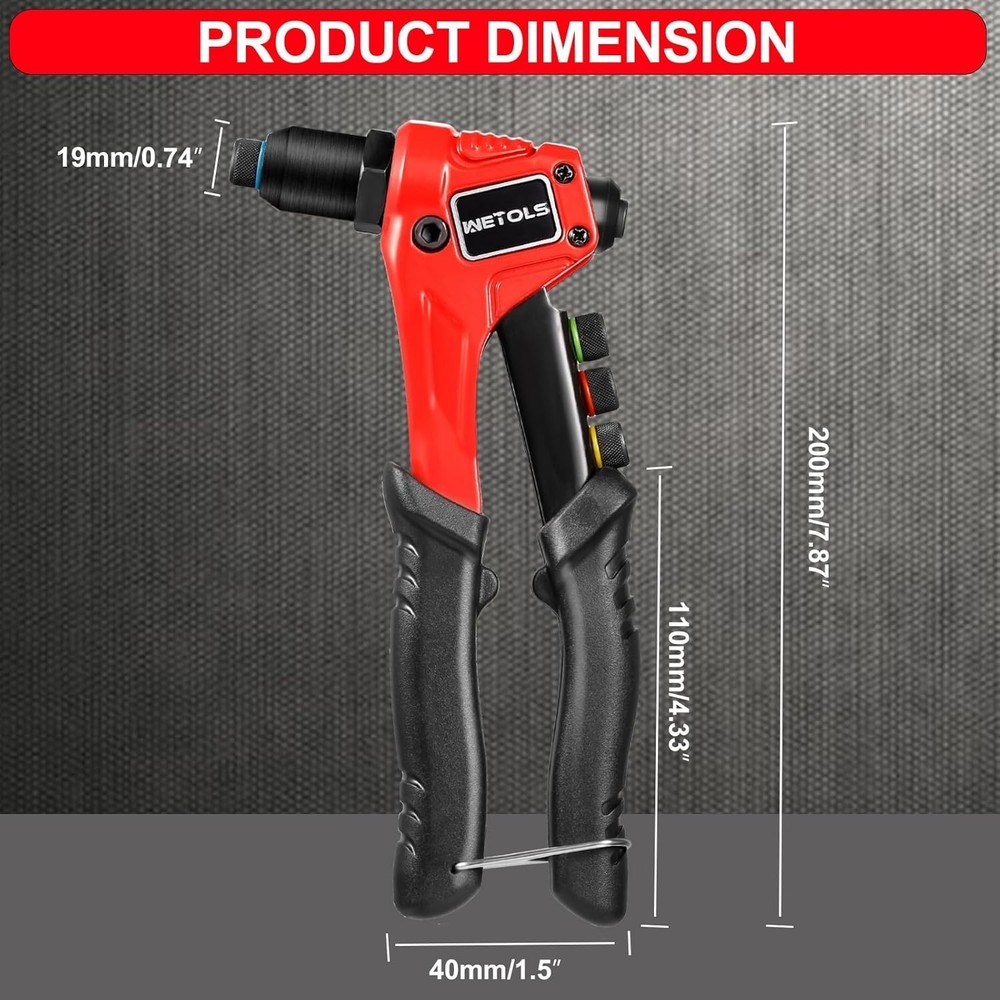 Rivet Tool with 4 Heads, 200 Rivets and Durable Carrying Case for DIY Projects