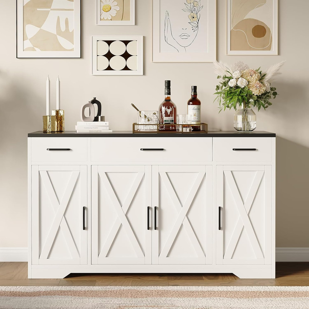 Large Buffet Sideboard Cabinet with Storage - 4 Doors & 3 Drawers