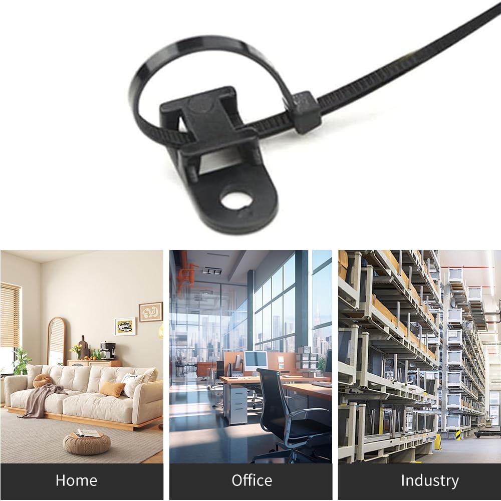 60 Set Cable Zip Tie Mounts Kit Black 6" Ties, 60 Set,