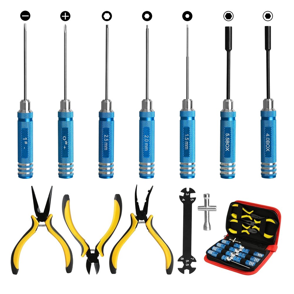 12Pcs RC Car Tools Kits Screwdriver Set (Hex, Phillips, Flat) Lake Blue