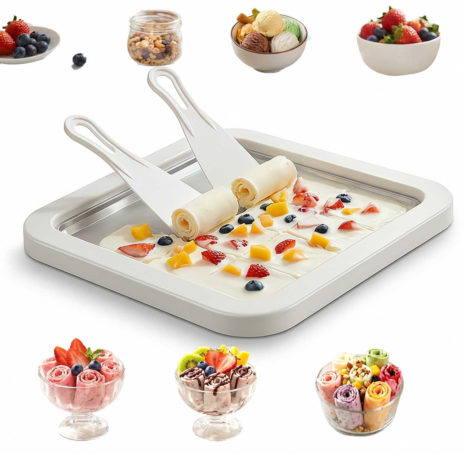 Rolled Ice Cream Maker Kit, DIY Roll Tray with 2 normal, White
