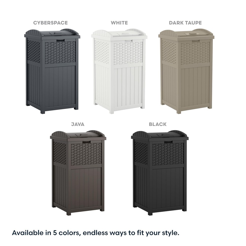 Suncast 33 Gallon Wicker-Style Hideaway Trash Can with Secure Cyberspace Grey