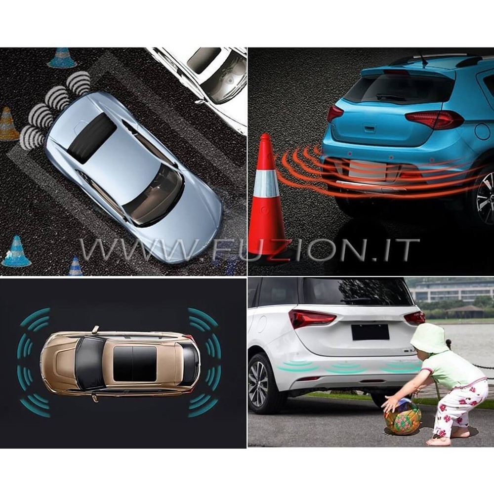 Kit 8 Parking Sensors Front/Rear Invisible with Buzzer Gray