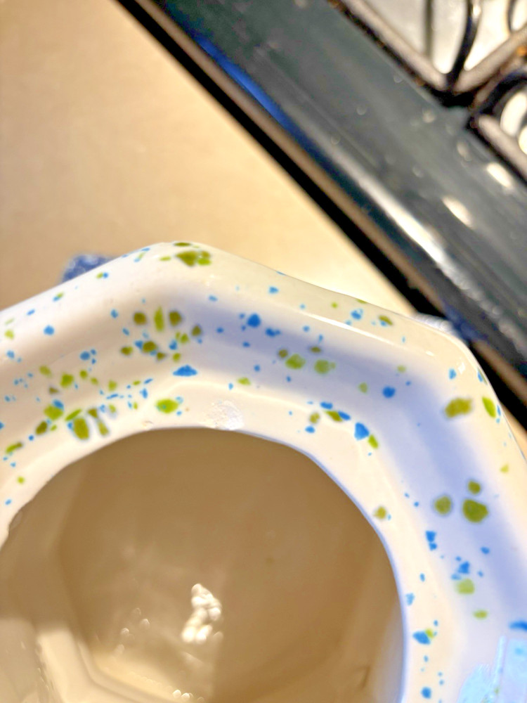 Vtg Handpainted White With Blue & Green Splatterware Glazed Pitcher & Container