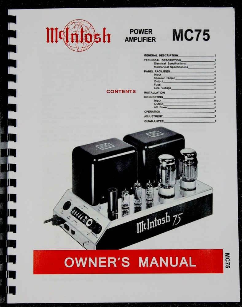 *USA* ULTIMATE McINTOSH MC75 INSTRUCTION / MAINTENANCE MANUAL