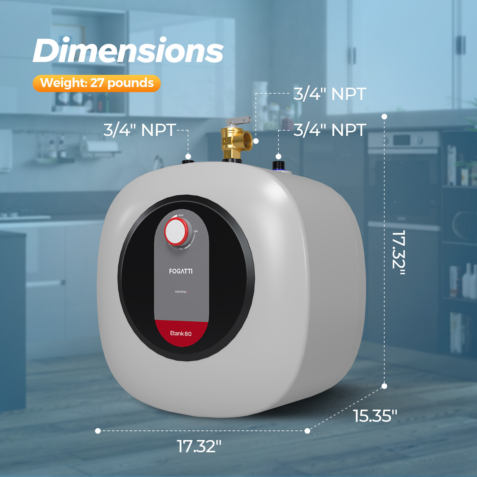 【90% NEW】1440W 8.0 Gallon Electric Mini Tank Water Heater Instant Hot Water