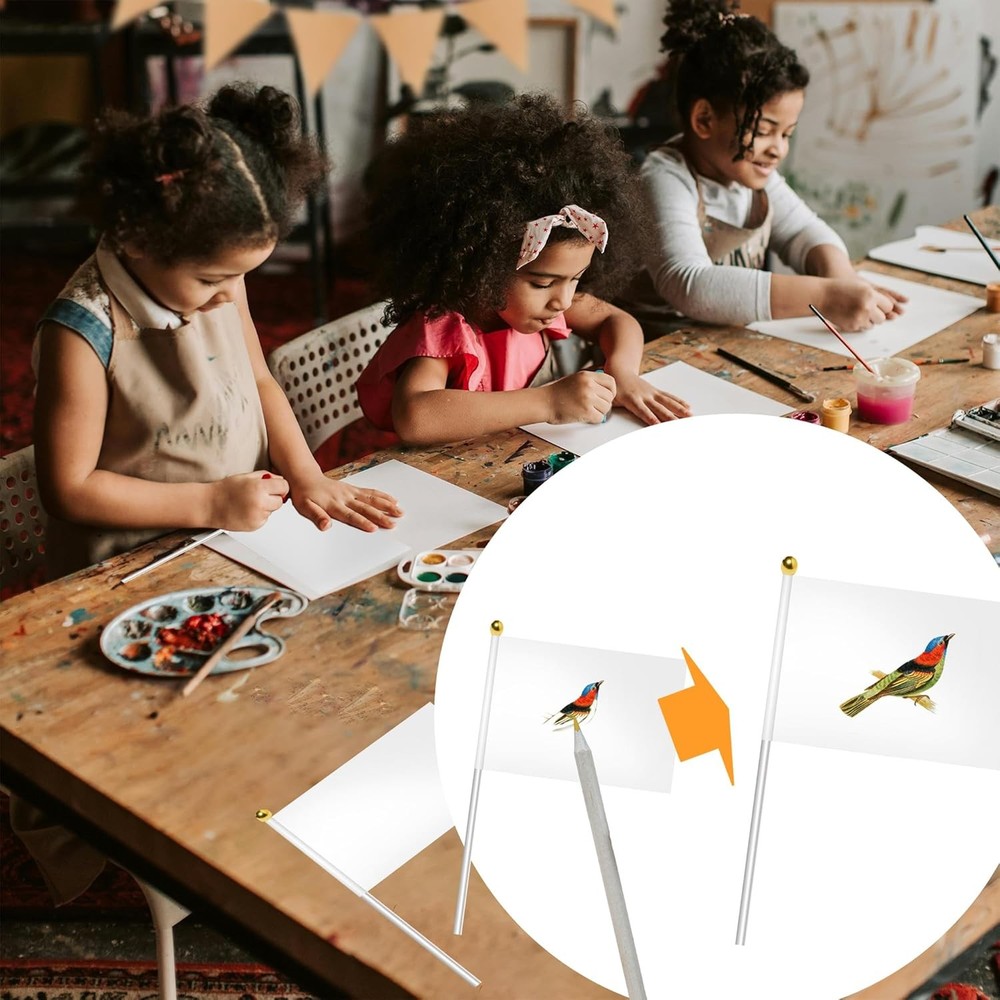 30 Packs White Small Flags on Sticks Hand Waving Flag Hand Held Mini Solid Flag