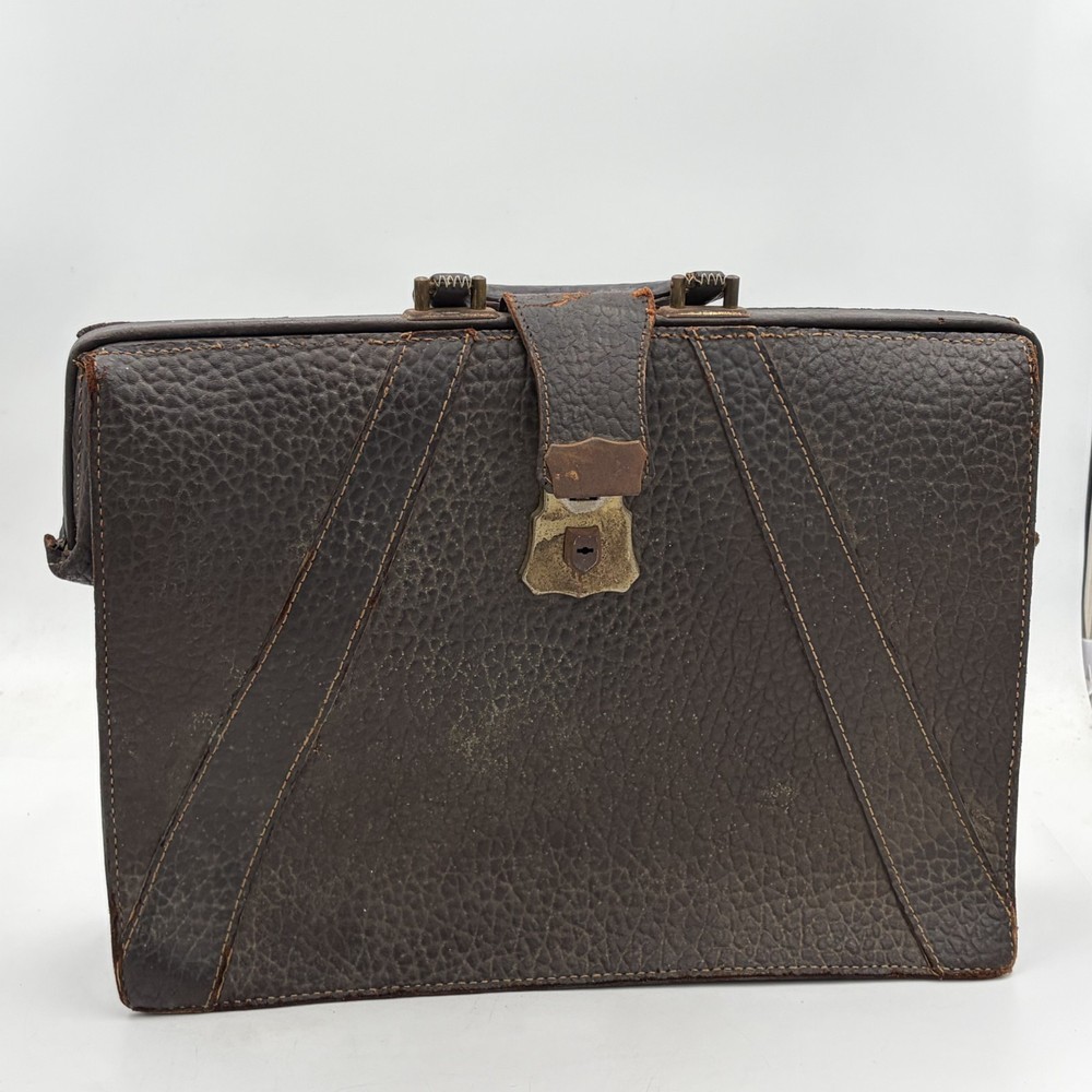 VTG  WW2 ERA Case National Briefcase MFG. Co Pebble Leather Deep Buff Cowhide