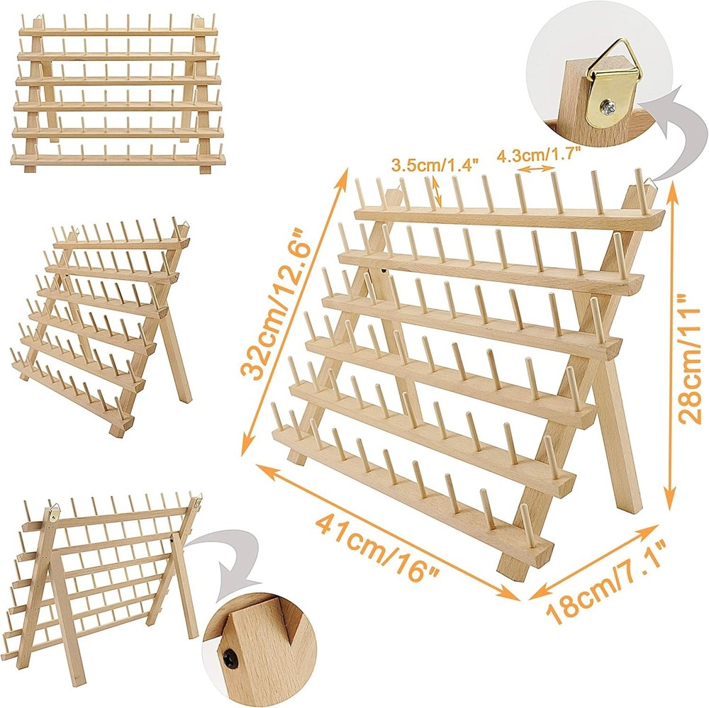 60 Spools + 12 Spools Wooden Thread Rack/Thread Holder Organizer with Hanging...