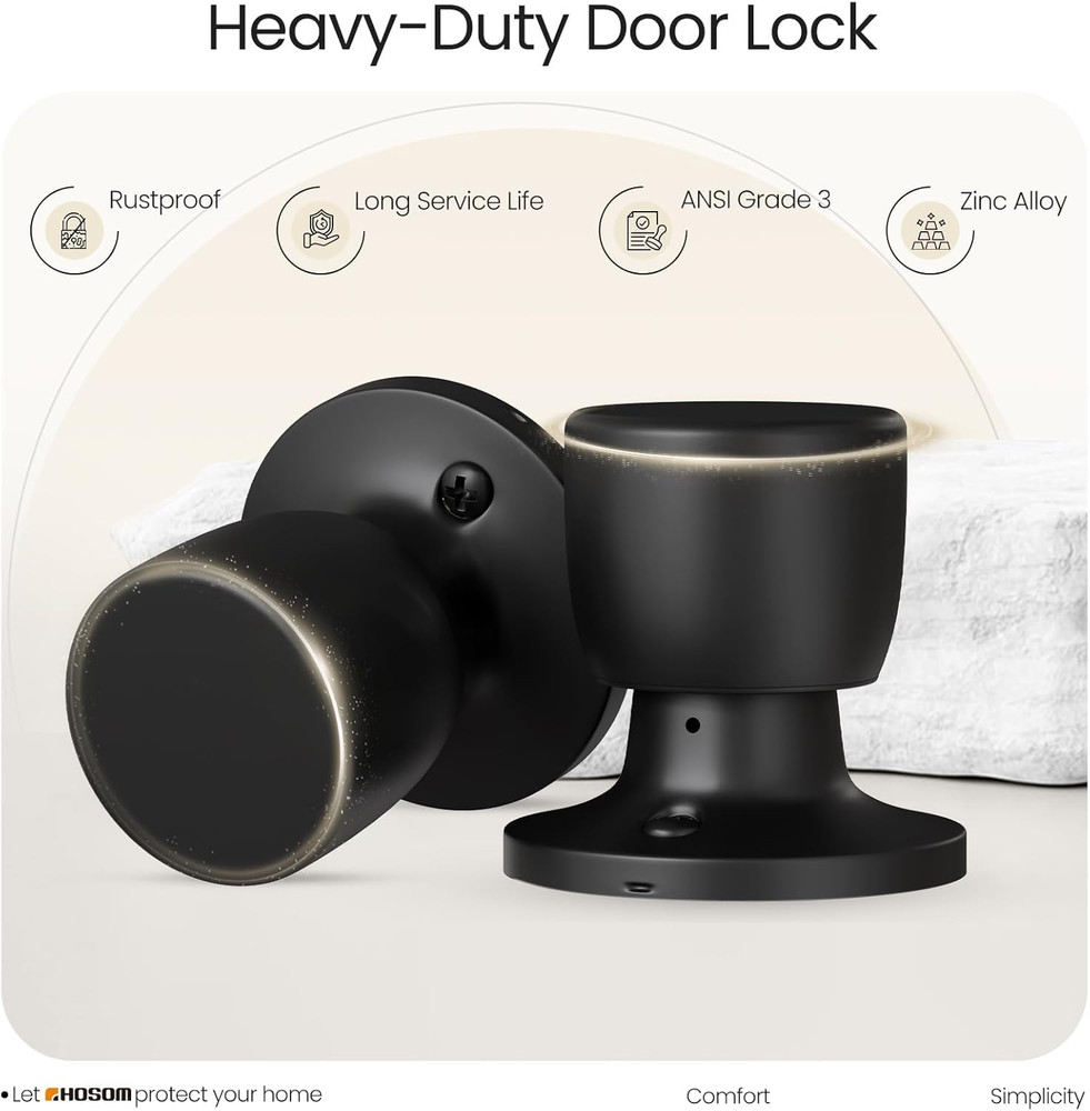 6 Pack Dummy Door Knobs，Matte Black Door Knobs Keyless Interior/Exterior Door Lo