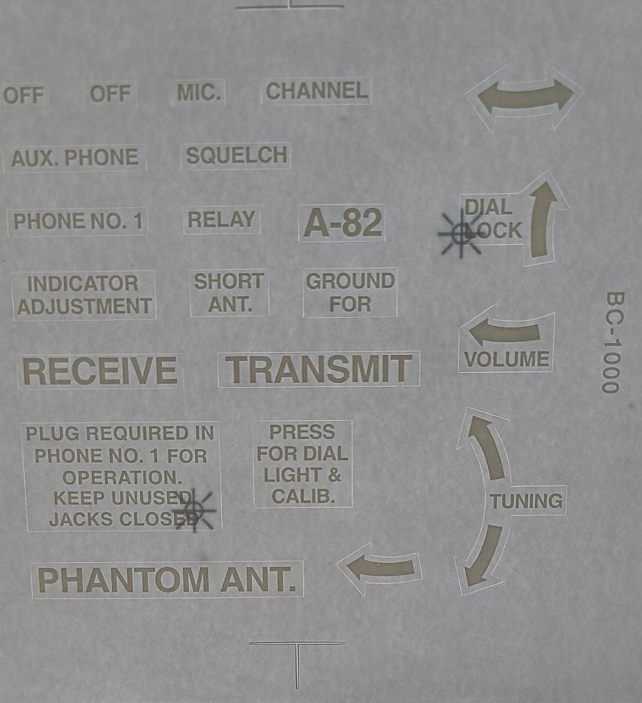 BC-1000 WW2 VRC-3 SCR-300 MILITARY RADIO LETTERING RESTORE PANEL