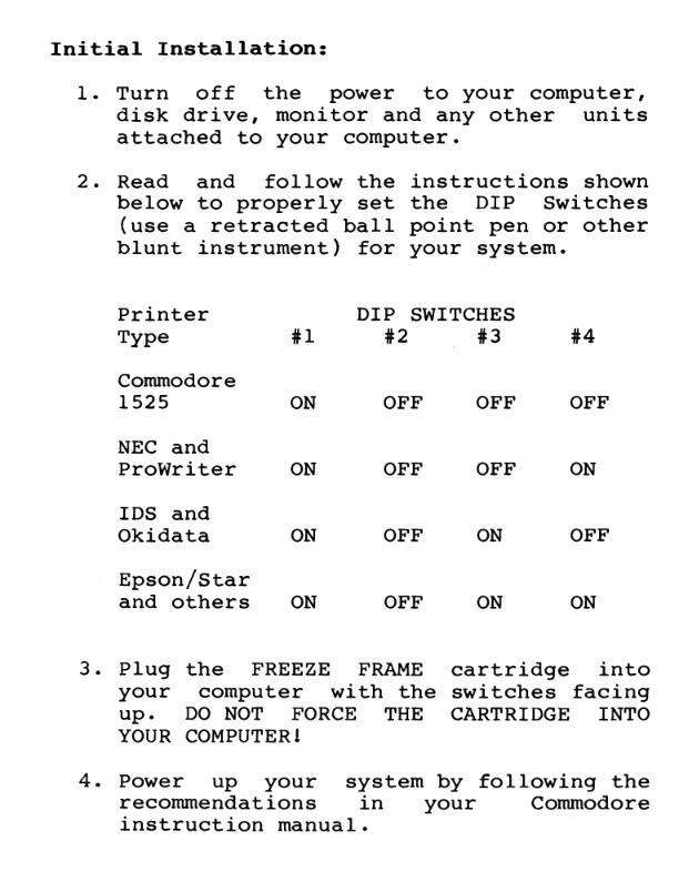 Commodore 64: FREEZE FRAME Cartridge, Screen Dump to Printers -