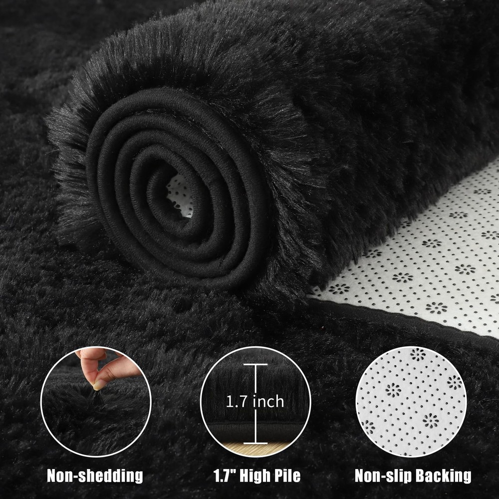 Macgace Fluffy Area Rugs for Bedroom Decor 3' x 5' (Rectangular), Black