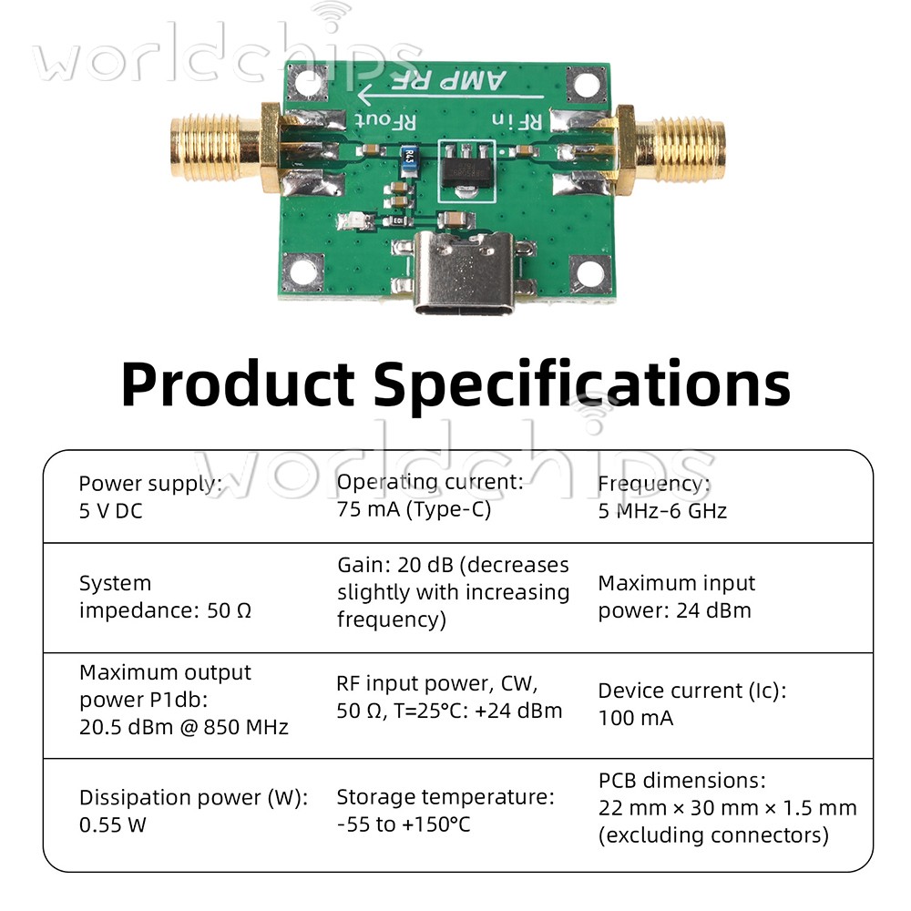 DC 5V SBB5089 Gain 20dB RF Module 5MHz~6GHz RF Power Amplifier Front-end module