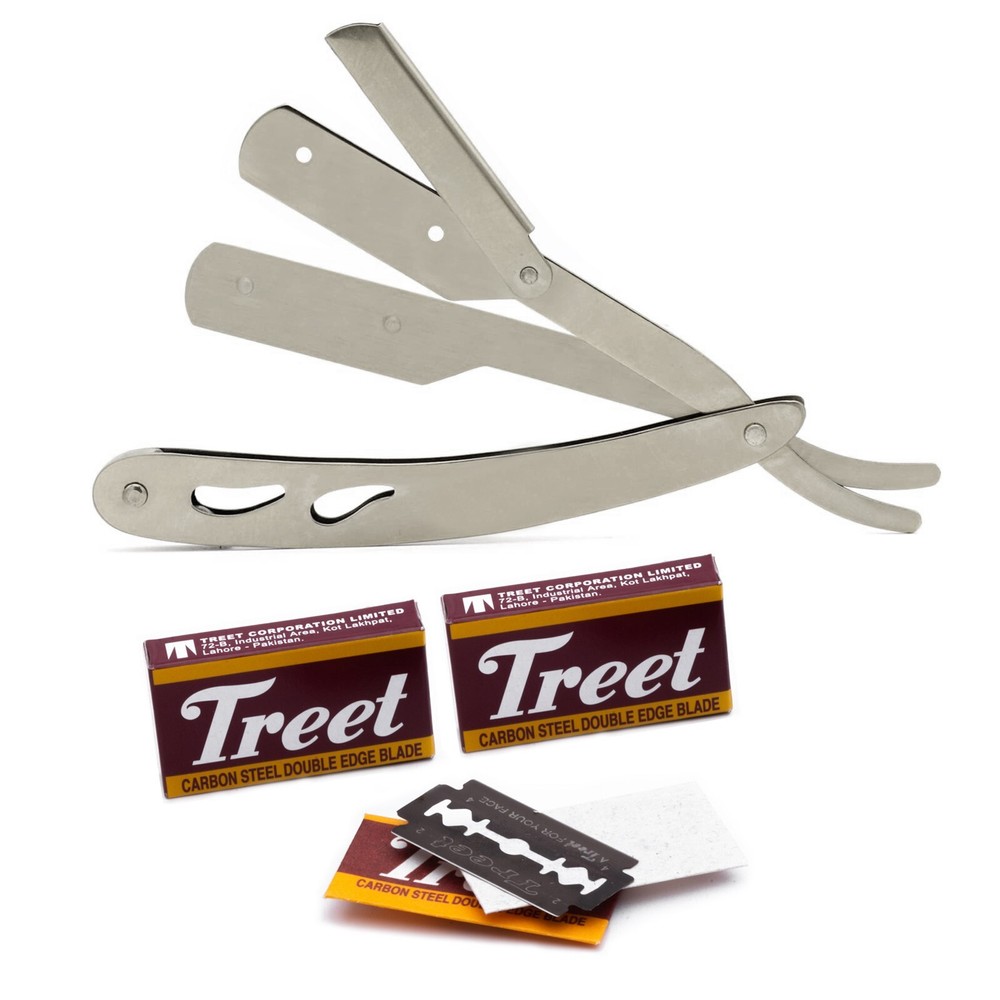 Professional Straight Edge Shaving Razor for Men with 100-Pack Replaceable Blade