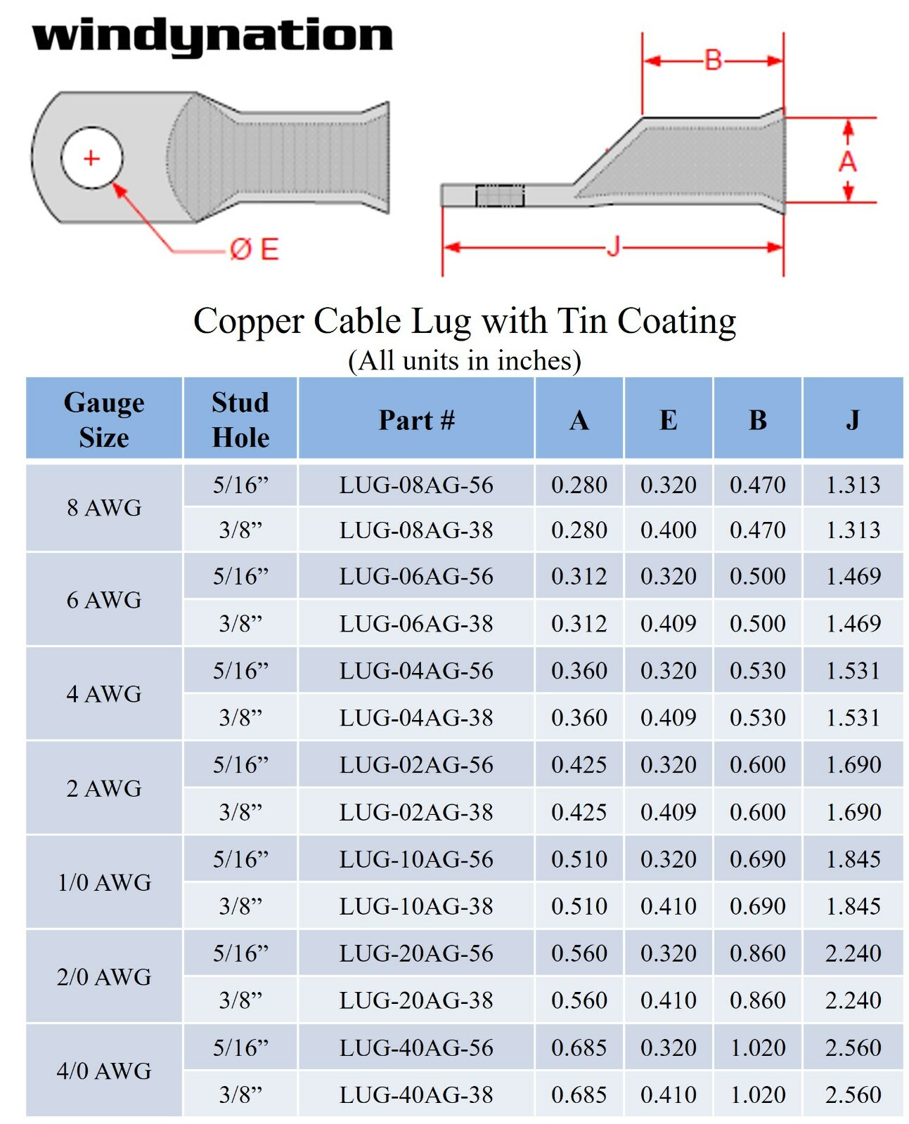 Tinned Copper Cable Lugs Ring Terminals AWG Welding Battery Marine Cable Wire