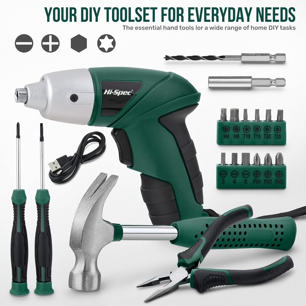 3.6V Cordless Electric Screwdriver Set with Interchangeable Bits, Green
