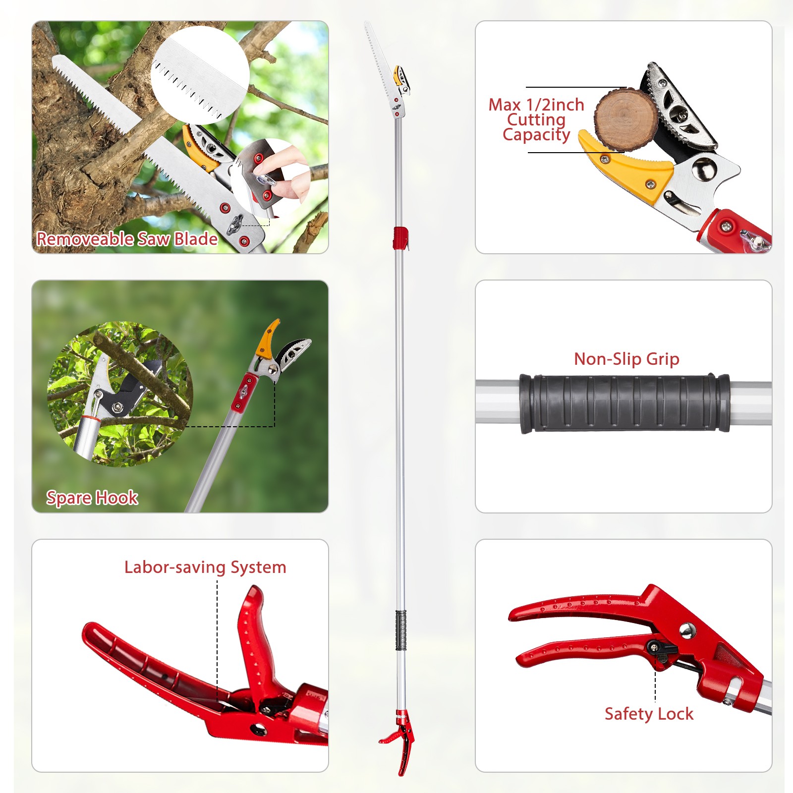 4.27-7.55 FT Cut & Hold Telescopic Pole Pruner, Fruit Picker Tree Branch Cutter
