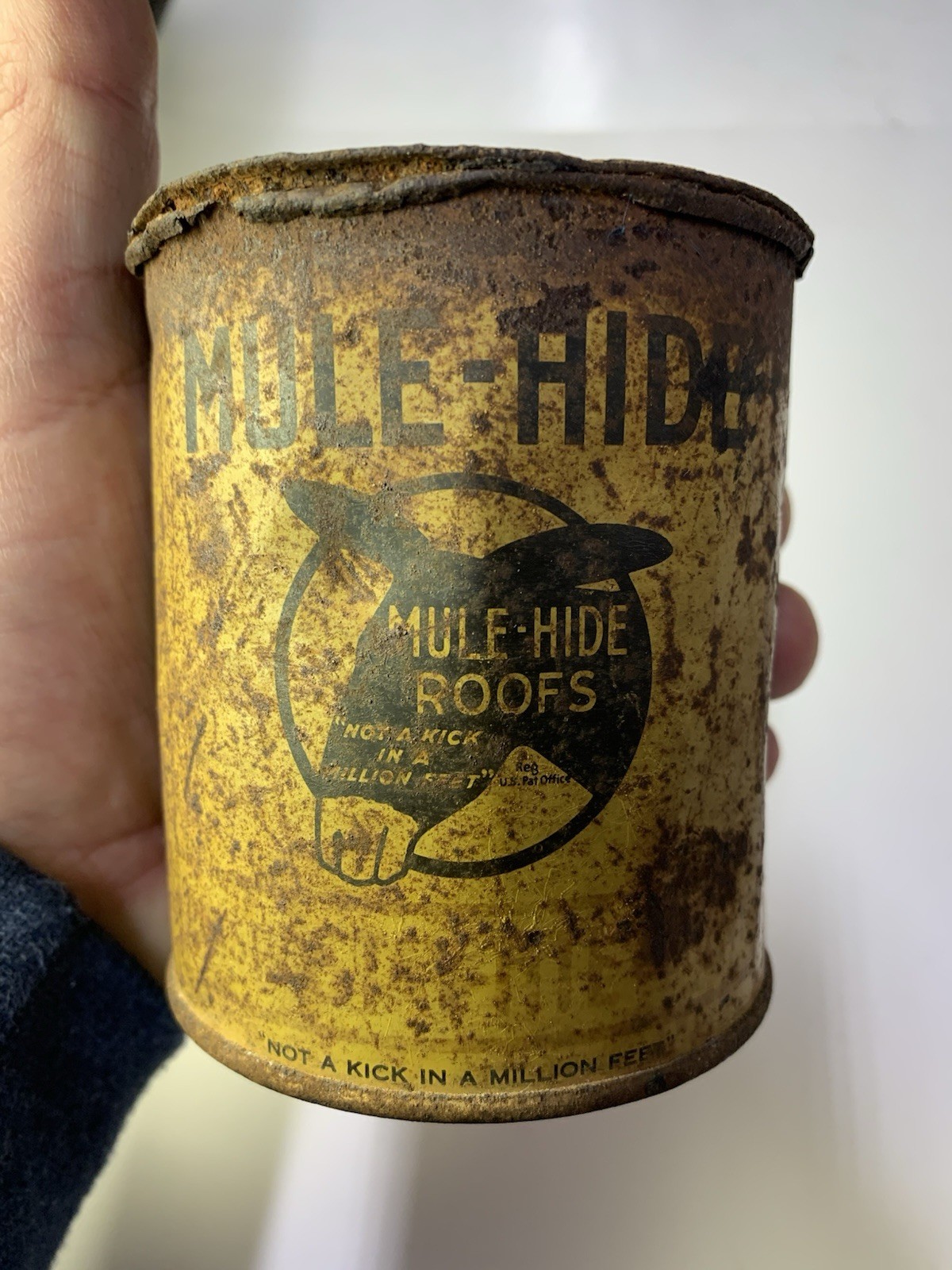 Vintage Mule-Hide Roofs plastic stay-tite cement 1 lb can, The Lehon Co, Chicago