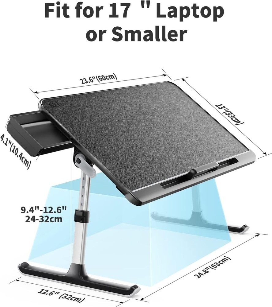 Elegant Adjustable Laptop Bed Tray Table - Foldable Design with Storage Drawer