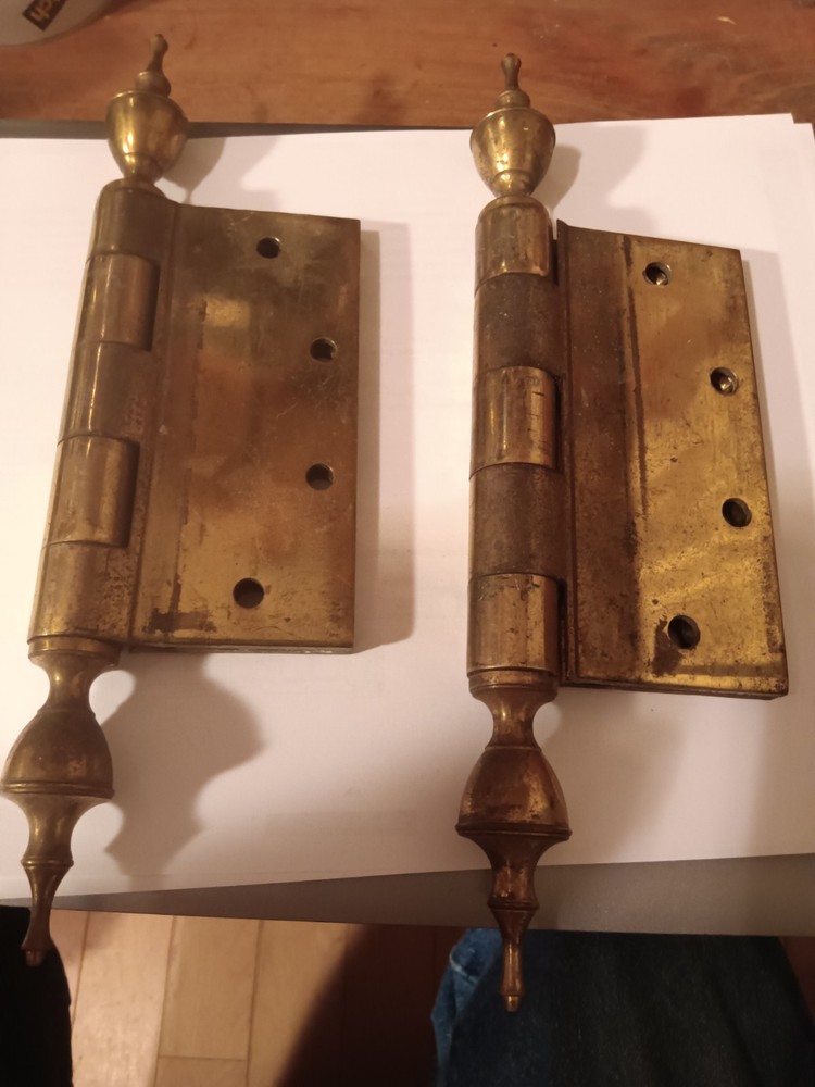 Vintage Lawrence Huge Solid Brass Finial Hinges 5x5