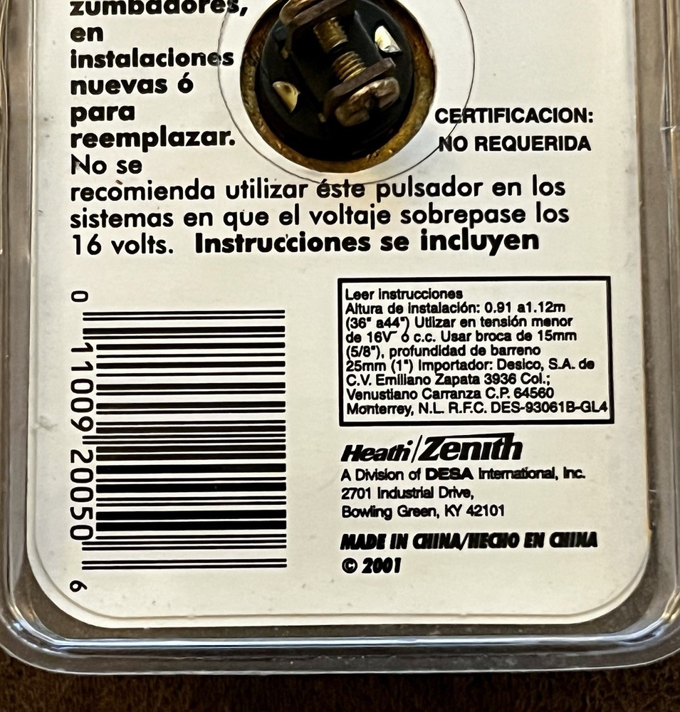 Heath / Zenith Lighted Wired Push Button Solid Brass Doorbell 865 l👀k