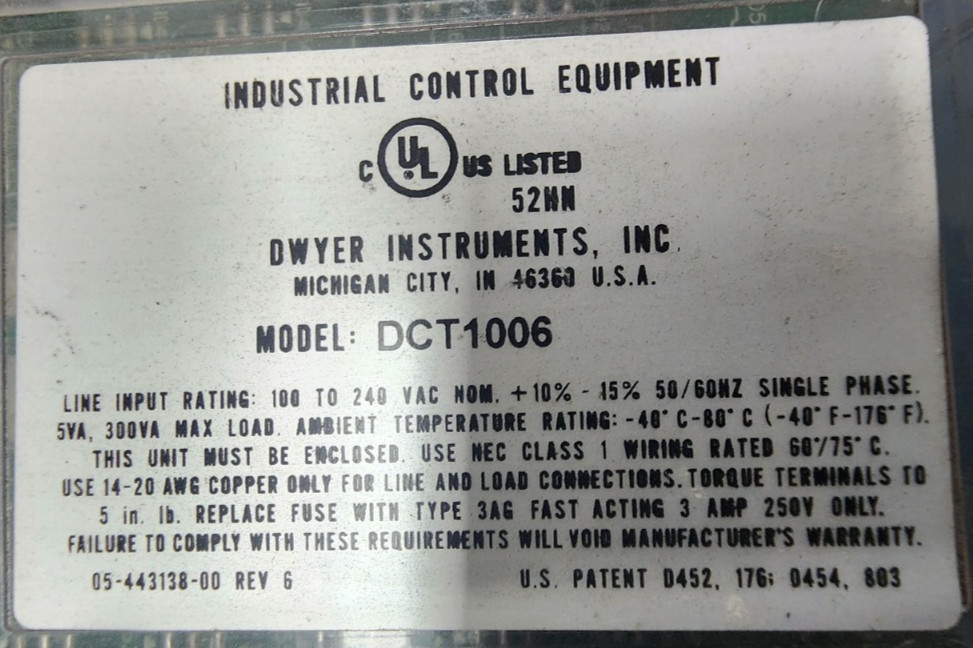 🤠 DWYER INSTRUMENTS 6-CH DUST COLLECTOR TIMER CONTROLLER 270V 3 AMP DCT1006