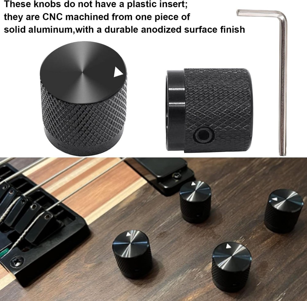 Precision CNC Machined Black Aluminum Knobs for Guitar & Audio Control - 4 Pack