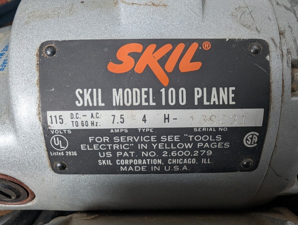Skil Model 100 Planer - Type 4 7.5 Amp Long Bed