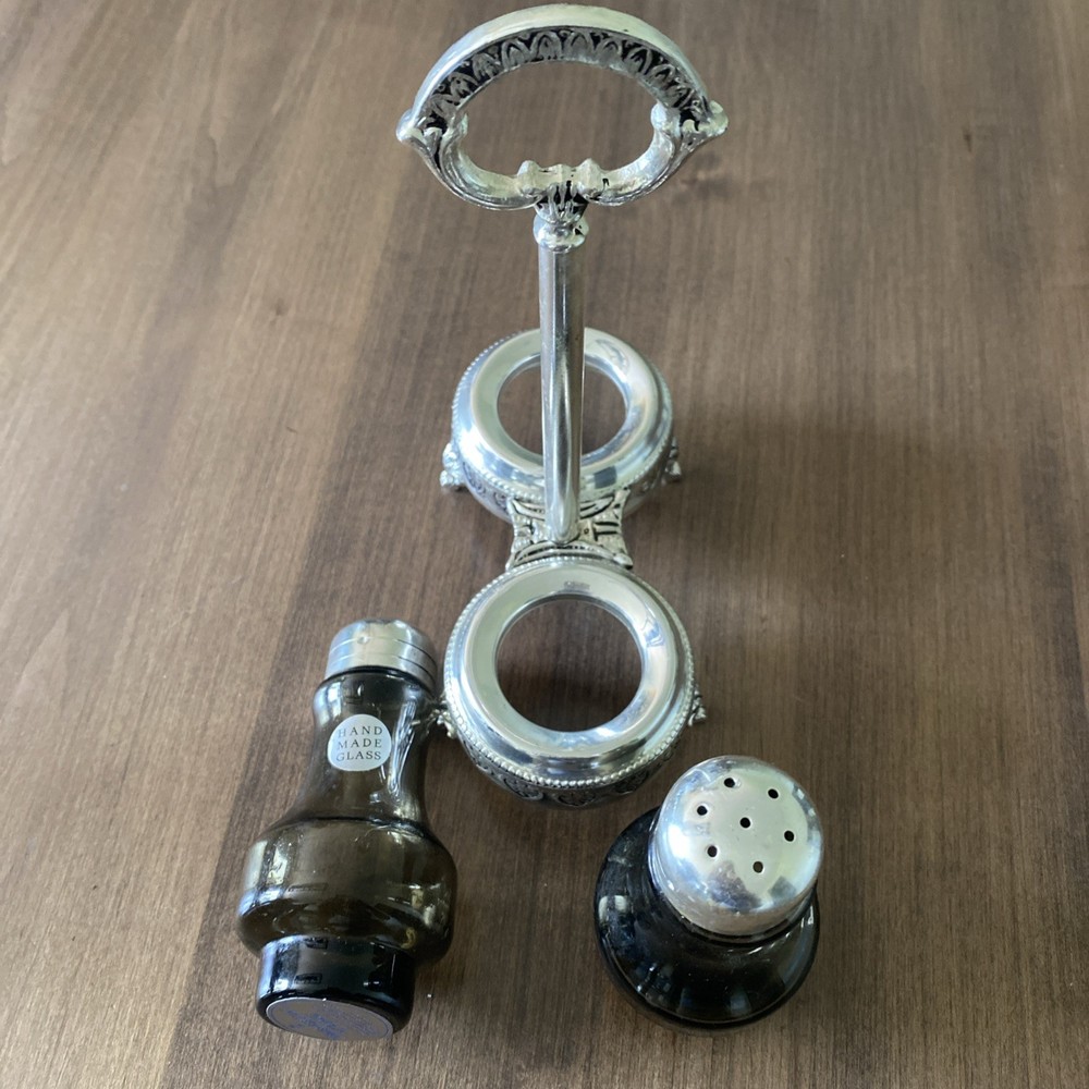 Mid Century Eisenberg Lozano Silverplate Footed Salt & Pepper Cruet Set Handmade