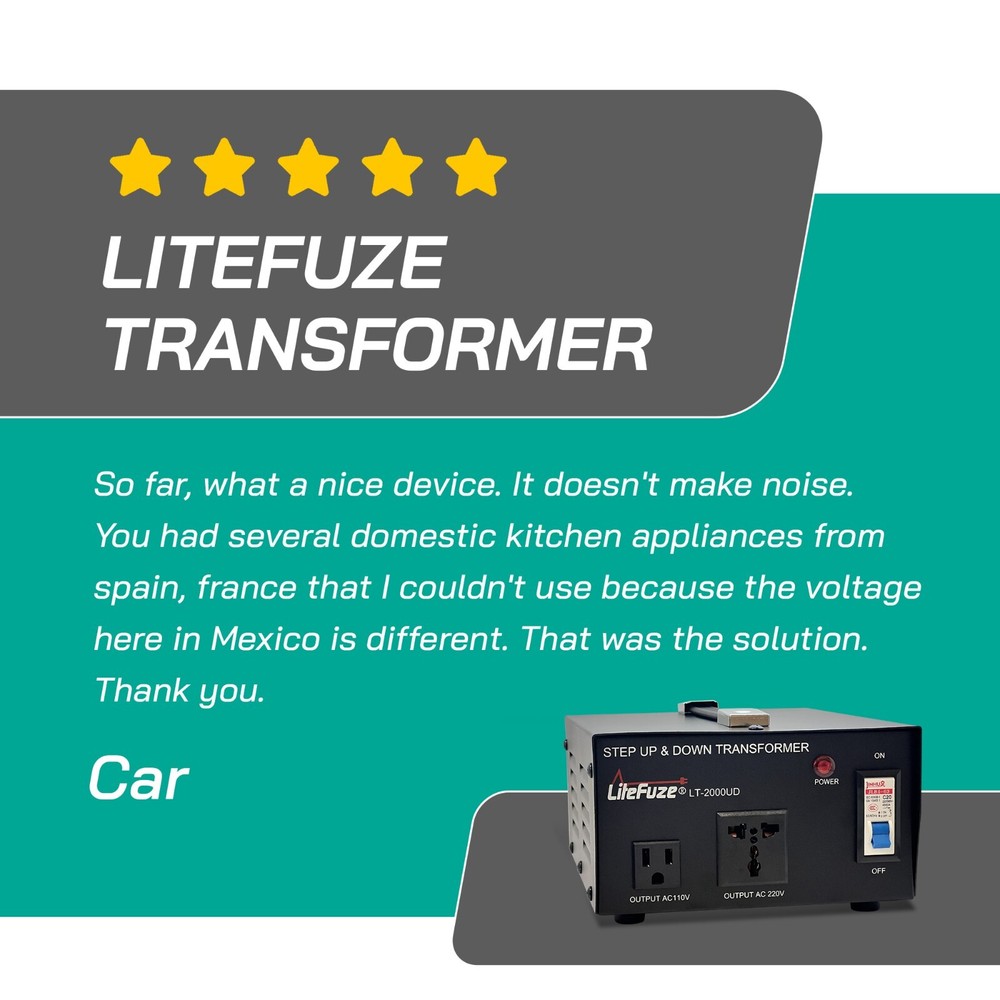 LiteFuze 2000 Watt Voltage Converter Transformer Step Up/Down (LT-2000UD)