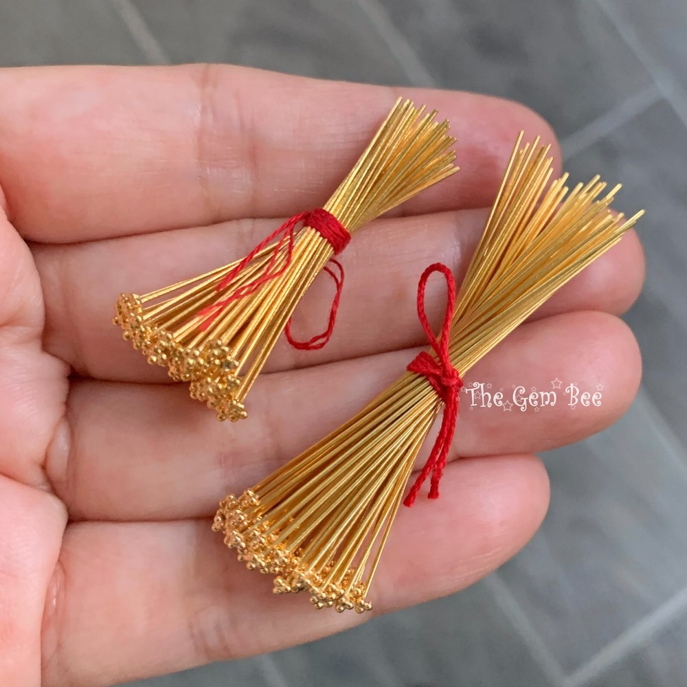 18k Solid Yellow Gold 24 Gauge 2 INCH Headpin With Daisy Ends Quantity: (2)