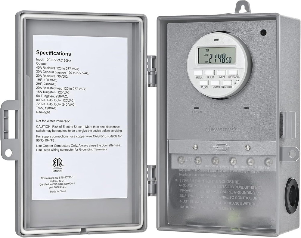 DEWENWILS Pool Pump Timer, Digital Timer Box, 2HP 40A 120-277 VAC, 7-Day Gray