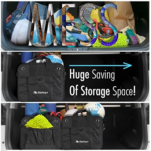 Car Trunk Organizer - Durable Storage SUV Cargo Organizer 2 Compartments Black