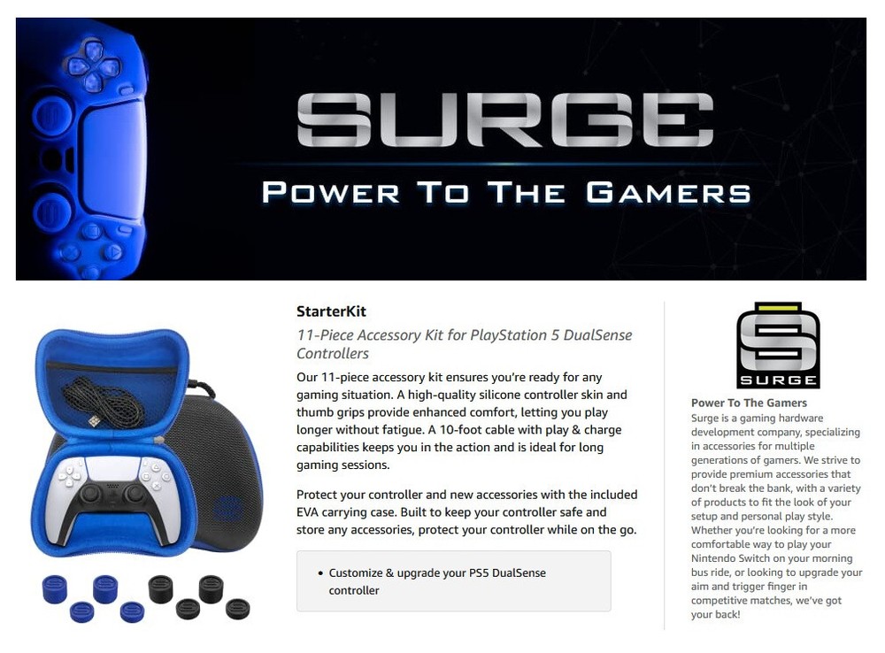 SURGE GAMING [ Starter Pack ] 11-Piece Complete Controller Accessory Kit (PS5)