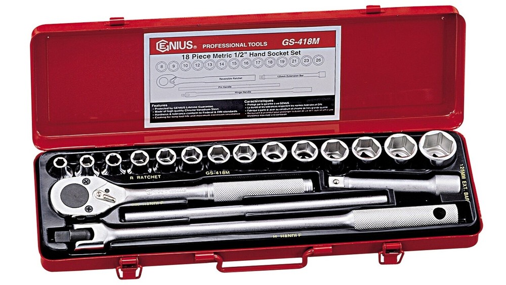 Genius Tools 18 Piece 1/2" Dr. Metric Hand Socket Set - GS-418M