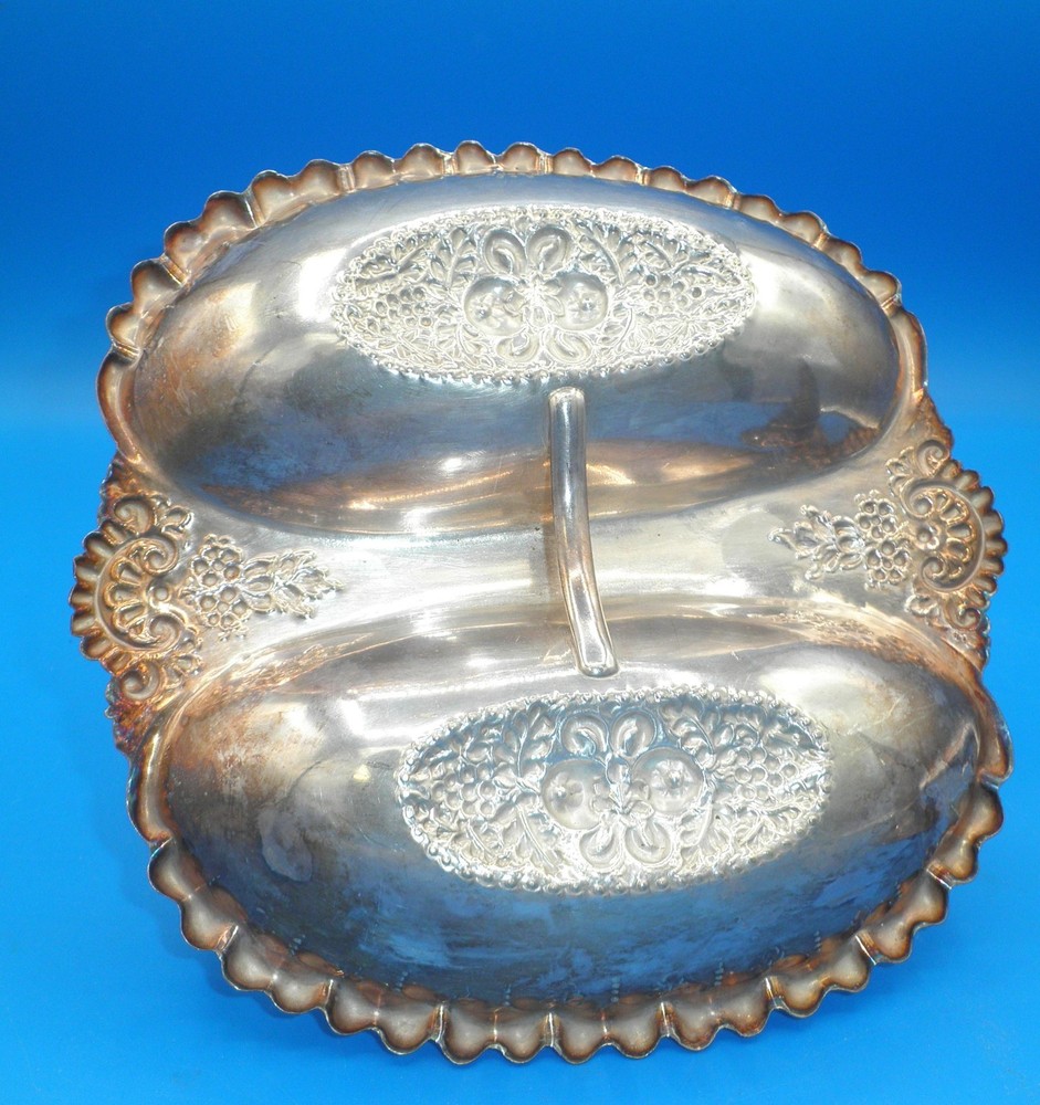 M H & company divided silver plate candy dish with epergne